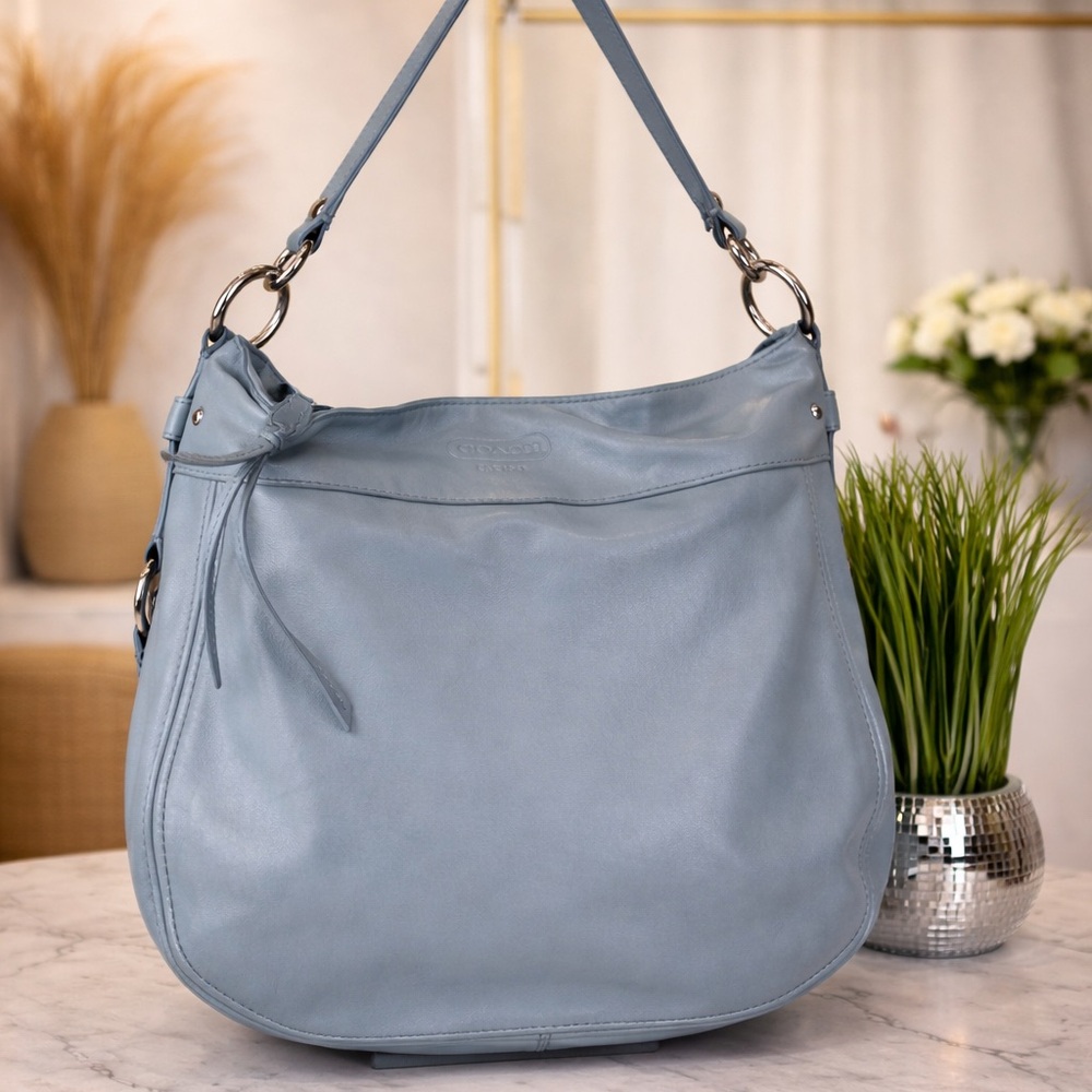 Coach Zoe Light Dusty Blue Silver Leather Large Hobo Bag - Picture 2 of 14